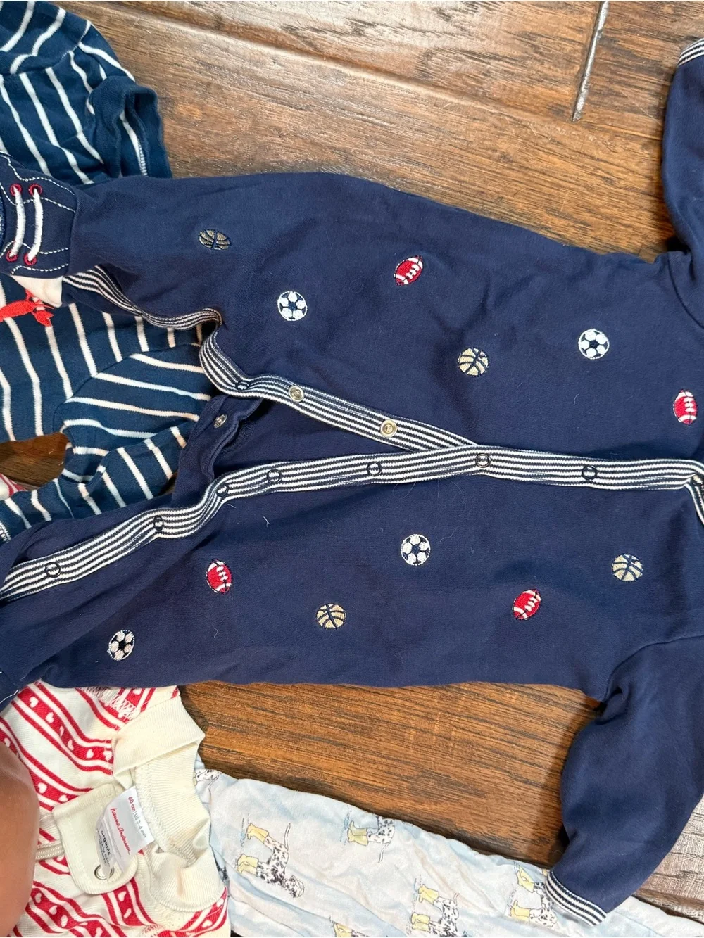 Assorted Baby One-Piece Footed Pajamas - Blue/Navy/White - Mixed Brands